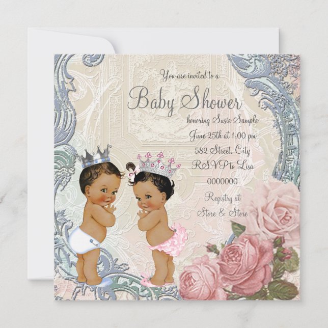 Ethnic Prince und Princess Twin Baby Dusche Einladung (Vorderseite)