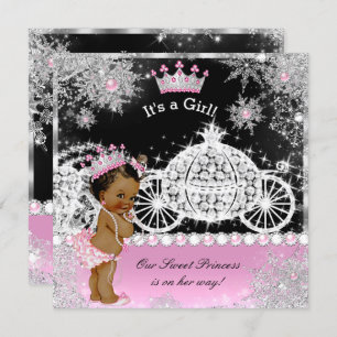 Ethnic Princess Baby Dusche Carriage Pink Black Einladung