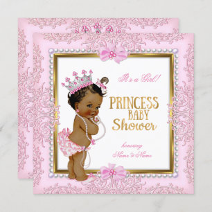 Ethnic Princess Baby Dusche Gold Pink Pearls Spitz Einladung