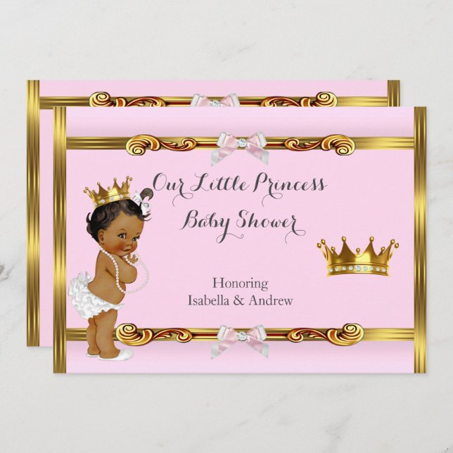 Ethnic Princess Baby Dusche Pink Gold Girl Einladung (Vorne/Hinten)