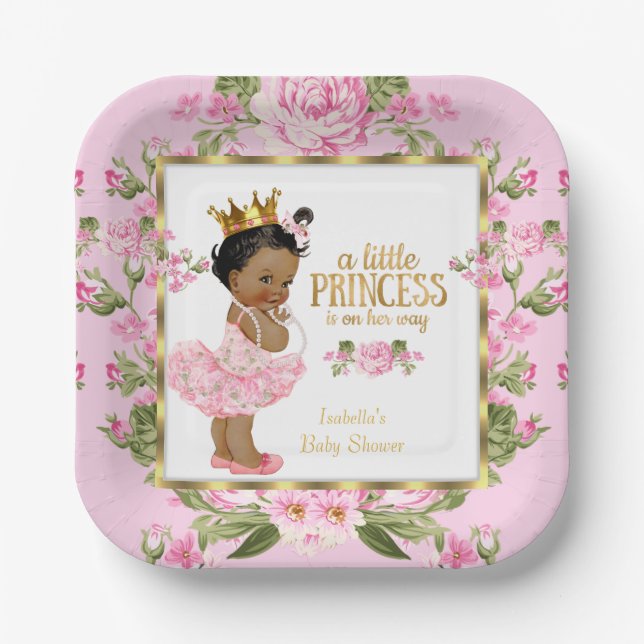 Ethnic Princess Baby Dusche Rosa Rose Blütenblüten Pappteller (Vorderseite)