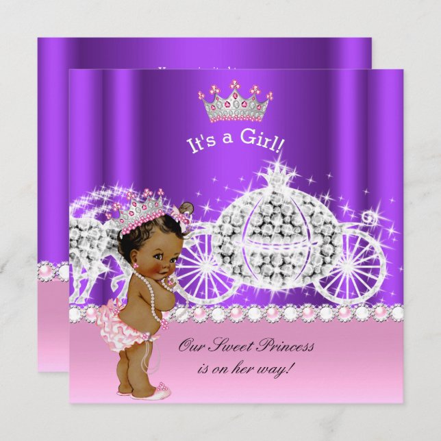 Ethnic Princess Baby Duschkabine Pink Lila Einladung (Vorne/Hinten)