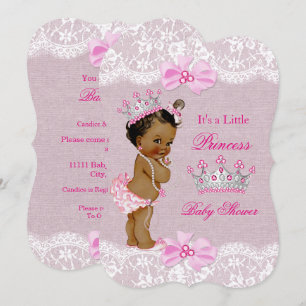 Ethnic Princess Baby Shower Girl Pink Burlap Lace Einladung