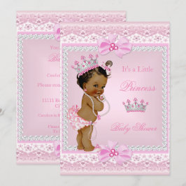 Ethnic Princess Baby Shower Girl Pink Pearls Tiara Einladung