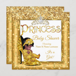 Ethnic Princess Baby Shower Gold High Heel Glitzer Einladung