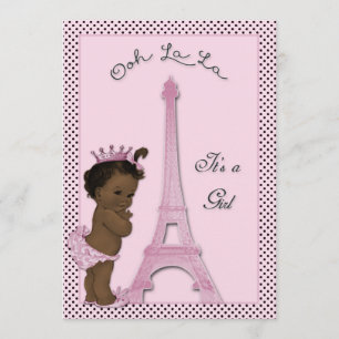 Ethnic Princess Eiffel Tower Polka Dot Baby Dusche Einladung