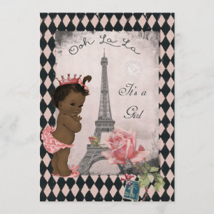 Ethnic Princess Eiffel Tower Rose Babydusche Einladung