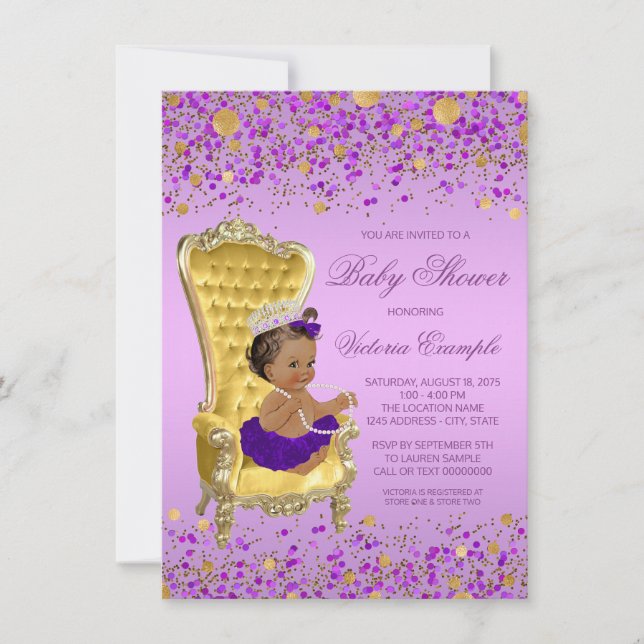 Ethnic Princess Lavender Gold Baby Dusche Einladung (Vorderseite)