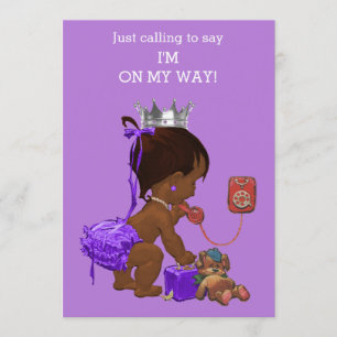 Ethnic Princess on Phone Lila Baby Dusche Einladung