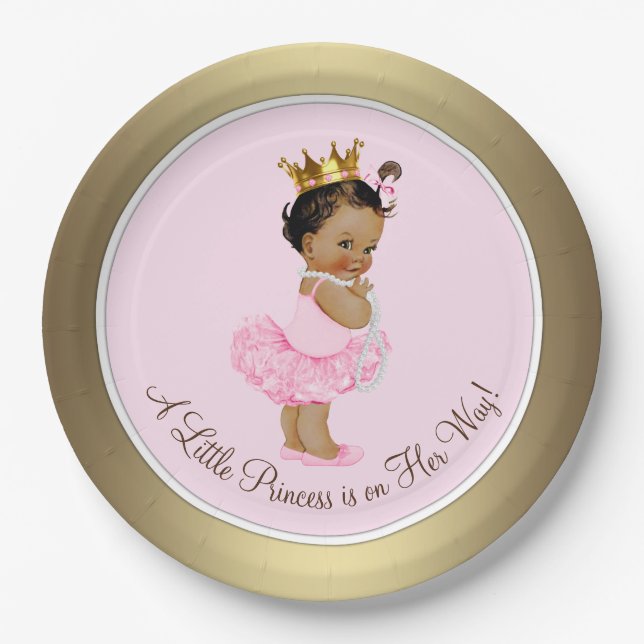 Ethnic Princess Pink Gold Baby Dusche Pappteller (Vorderseite)