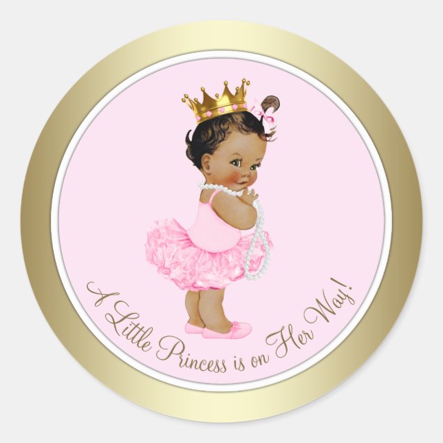 Ethnic Princess Pink Gold Baby Dusche Runder Aufkleber (Vorderseite)