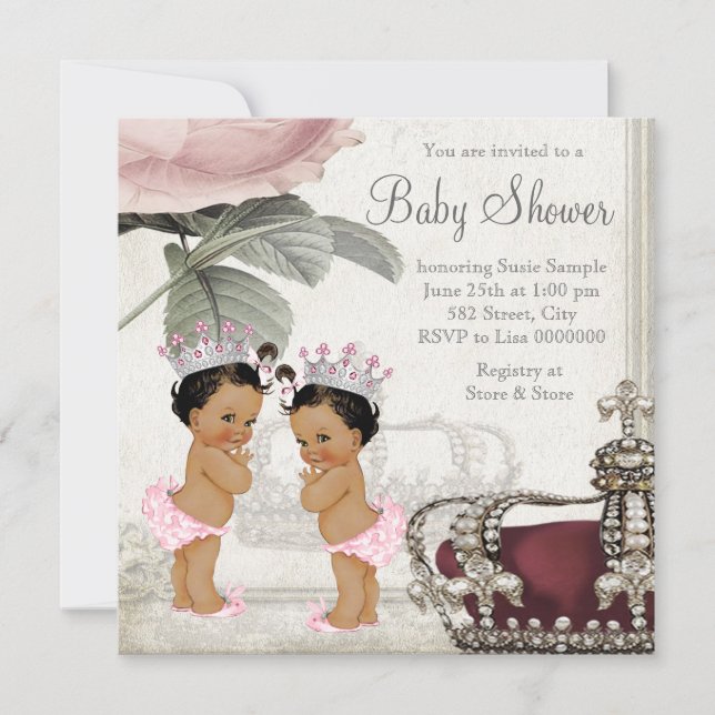 Ethnic Princess Twin Girl Baby Shower Einladung (Vorderseite)