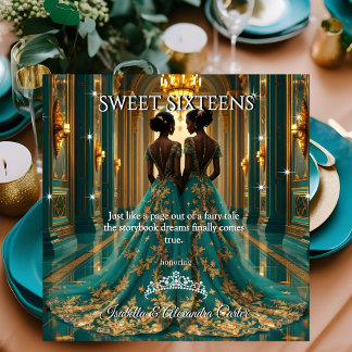 Ethnic Princess Twins Sweet 16 Geburtstag Aquamari Einladung