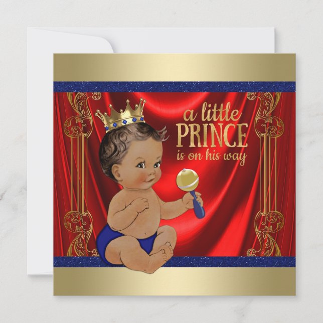 Ethnic Royal Blue Gold Prince Baby Dusche Einladung (Vorderseite)