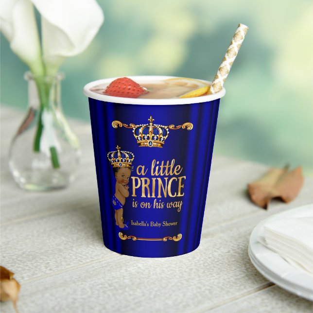 Ethnic Royal Blue Gold Prince Boy Baby Dusche Pappbecher (In Situ)