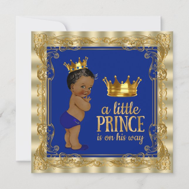 Ethnic Royal Blue Gold Royal Prince Baby Dusche Einladung (Vorderseite)
