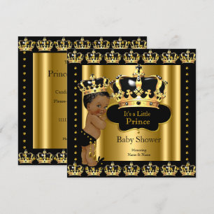 Ethnic Royal Prince Baby Dusche Black Gold Crown Einladung