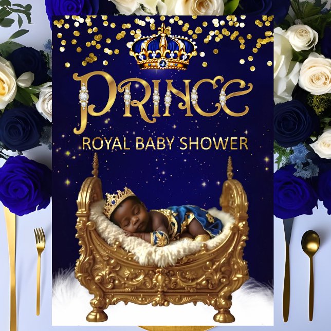 Ethnic Royal Prince Baby Dusche Blue Gold Crib Einladung (Von Creator hochgeladen)