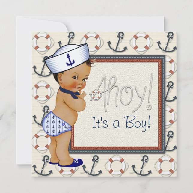 Ethnic Sailor Boy Nautical Baby Dusche Einladung (Vorderseite)