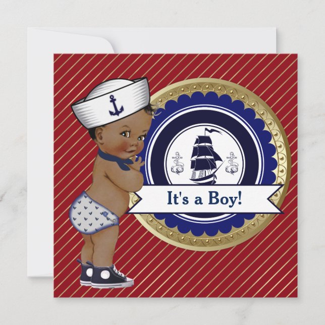 Ethnic Sailor Boy Nautical Baby Dusche Einladung (Vorderseite)
