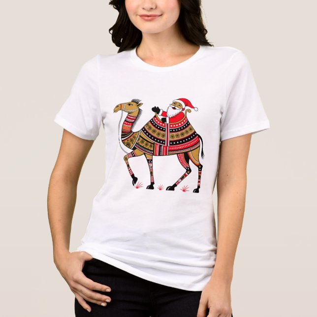 Ethnic Santa and Camel Winter Print Tri-Blend Shirt (Vorderseite)
