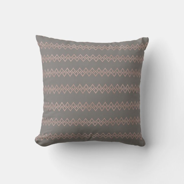 Ethnic Soho Geometry Rose Gold Pink Grau Kissen (Vorderseite)