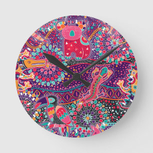 Ethnic Style Animal Pattern Runde Wanduhr