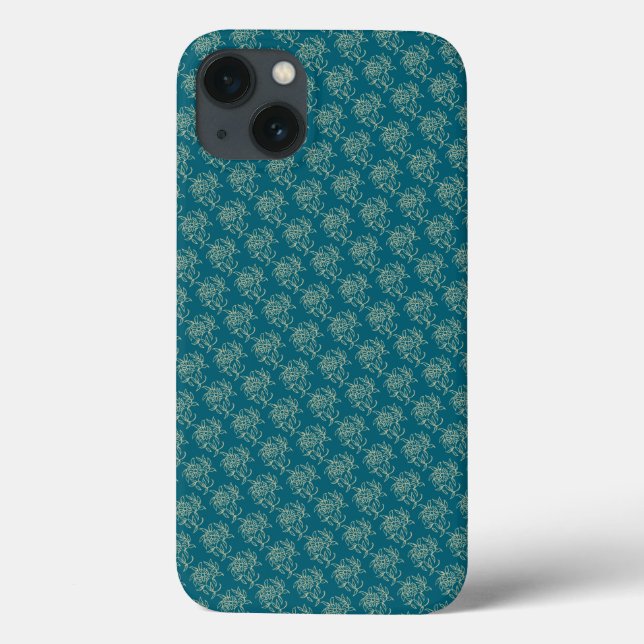 Ethnic Style Floral Mini-Print Beige auf Aquamarin Case-Mate iPhone Hülle (Rückseite)