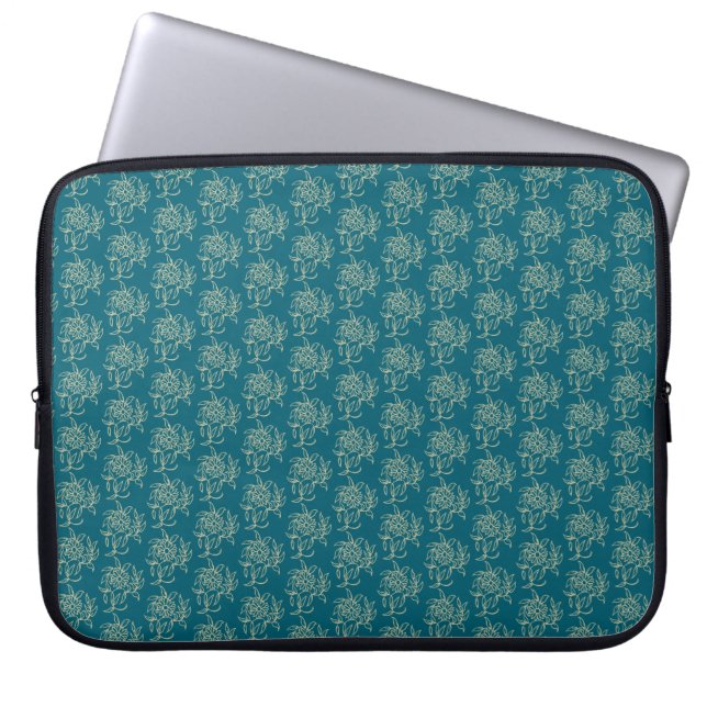 Ethnic Style Floral Mini-Print Beige auf Aquamarin Laptopschutzhülle (Vorderseite)