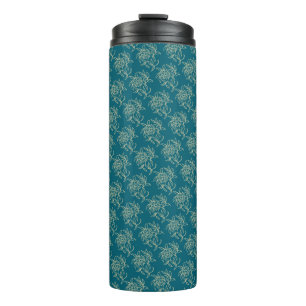 Ethnic Style Floral Mini-Print Beige auf Aquamarin Thermosbecher