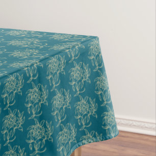 Ethnic Style Floral Mini-Print Beige auf Aquamarin Tischdecke