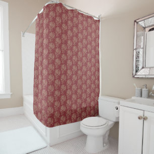 Ethnic Style Floral Mini-Print Beige auf Maroon Duschvorhang