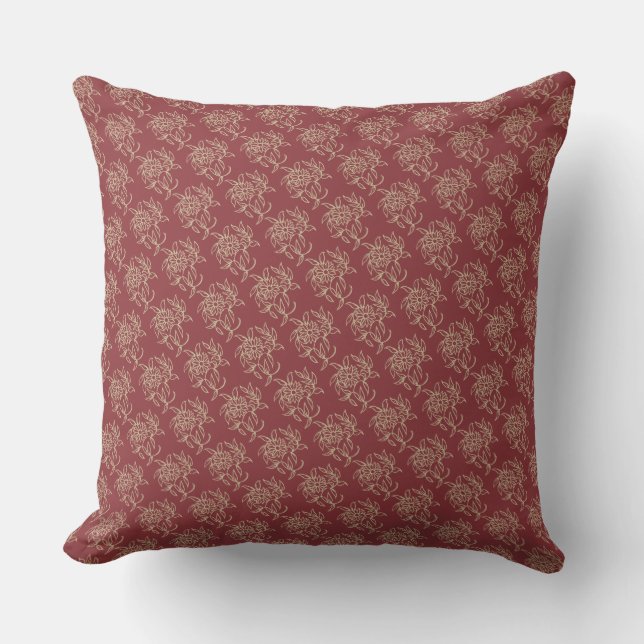 Ethnic Style Floral Mini-Print Beige auf Maroon Kissen (Vorderseite)