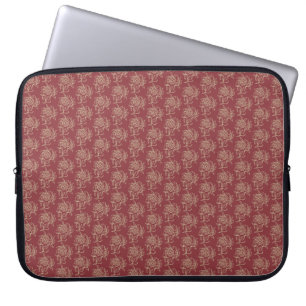 Ethnic Style Floral Mini-Print Beige auf Maroon Laptopschutzhülle