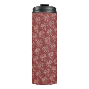 Ethnic Style Floral Mini-Print Beige auf Maroon Thermosbecher