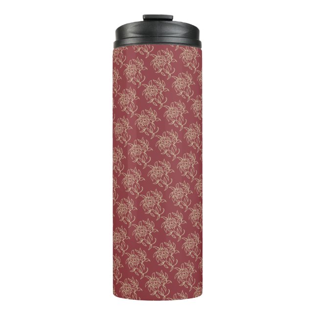 Ethnic Style Floral Mini-Print Beige auf Maroon Thermosbecher (Vorderseite)