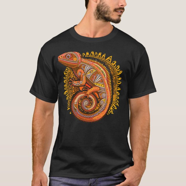 Ethnic Tribal Iguana Design T-Shirt (Vorderseite)
