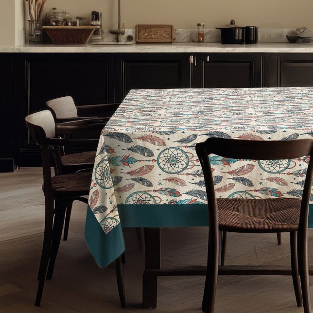 Ethnic Tribal Native Pastel Dreamcatcher Federn Tischdecke (Ethnic Tribal Native pastel dreamcatcher feathers Tablecloth)