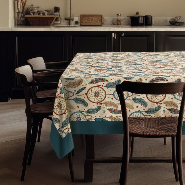 Ethnic Tribal Native Pastel Dreamcatcher Federn Tischdecke (Ethnic Tribal Native pastel dreamcatcher feathers Tablecloth)