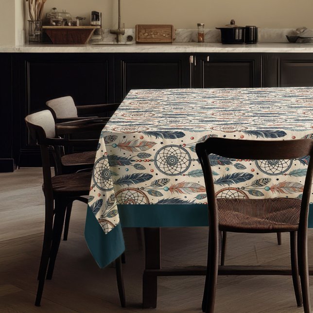 Ethnic Tribal Native Pastel Dreamcatcher Federn Tischdecke (Ethnic Tribal Native pastel dreamcatcher feathers Tablecloth)