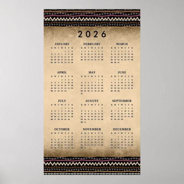 Ethnic Tribal Stripes 2026 Wall Calendar Poster (Vorne)