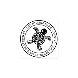 Ethnic Turtle | Runder Familienname und Rücksendea Gummistempel