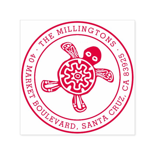 Ethnic Turtle | Runder Familienname und Rücksendea Permastempel (Design)