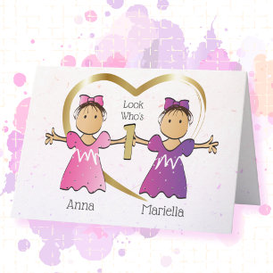 Ethnic Twin Girls 1. Geburtstag Sweet Personalisie Karte