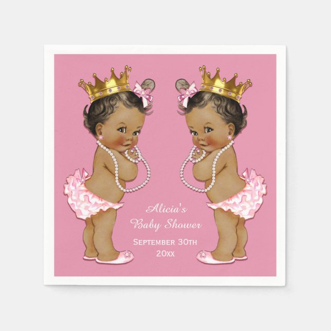 Ethnic Twins Princess Baby Dusche Personalisiert Serviette (Vorderseite)