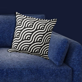 Ethnic White Wave Pattern Black Kissen