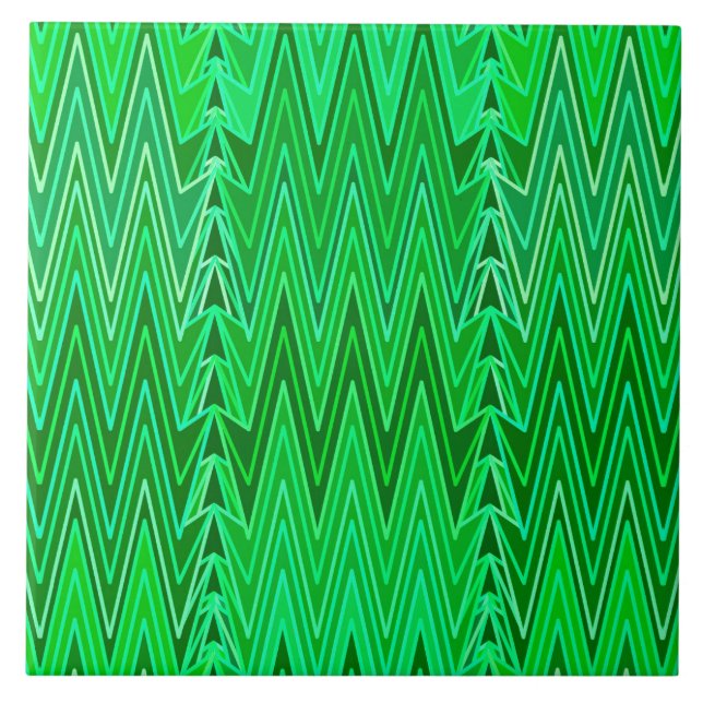 Ethnic Zickzack Damask, Emerald und Lime Green Fliese (Vorderseite)