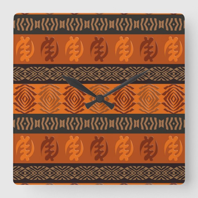 Ethnisch-afrikanische Adinkra-Symbole Quadratische Wanduhr (Vorderseite)