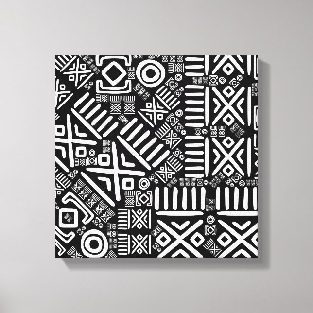 Ethnisch-afrikanisches Muster - Schwarz und Weiß # Leinwanddruck (Vorderseite)