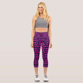 Ethnisch-asiatische Elefanten Blue Pink Capri Leggings
